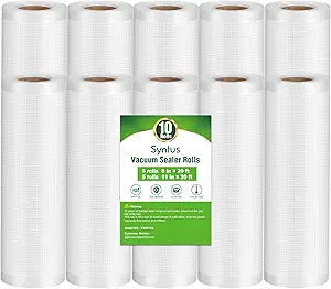 Syntus Vacuum Sealer Bags, 10 Pack 5 Roll 11" x 20' and 5 Roll 8" x 20' Commercial Grade BPA Free Bag Rolls, Food Vac Bags for Storage, Meal Prep or Sous Vide