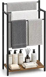 16.9" W Freestanding Towel Rack with Rustic Brown Wood Shelf