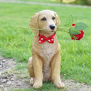 Dog Valentine Day Decorations Outside - Rose Garden Statues, Seasonal Outdoor Decor for Yard, Patio, Front Porch, Waterproof Resin Dog Figurine, Valentine's Season Gift for Lovers Memorial 11x5.5x13IN