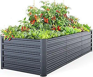 Ohuhu 8x3x1.9 FT Metal Raised Garden Bed Outdoor, Reinforced Deep Root Galvanized Steel Rustproof Planter Box, 100% Non-Toxic, 341 Gal Heavy Duty Tall Raised Beds for Growing Vegetables Flowers Herbs