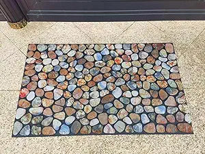 Cobblestone Flocked Doormat, Indoor Outdoor Entrance Mat with Non-Slip Backing, Decorative Pebble Design, Heavy Duty Welcome MatSize 44 * 72.5cmNatural Rubber Backing