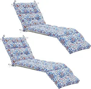 Kigley 2 Pcs Navy Blue Chaise Lounge Cushions 75 x 22 x 5 Inches Soft Waterproof Navy Blue Retro Lounge Chair Cushion Paisley Spring Summer Seasonal Replacement for Outdoor Indoor Home Office