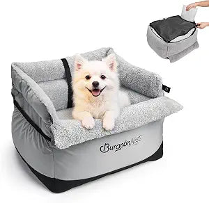 BurgeonNest Dog Car Seat for Small Dogs up to 25 lbs - Washable Pet Booster Seat with Safety Leash & Storage Pockets, Grey