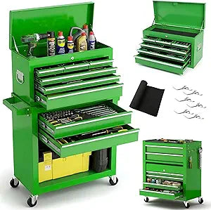 Dawmilon Tool Chest, 8-Drawer Rolling Tool Storage Cabinet with Wheels, Detachable Top Tool Box, and Locking Mechanism, Metal Barber Tool Cart with Liner and 6 Hooks for Garage, Workshop, Green
