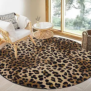 3ft Leopard Print Round Area Rug, Washable Non-Slip Ultra-Soft Low Pile Carpet, Non-Shedding Modern Circle Rug for Bedroom Entryway Kitchen Bathroom Office