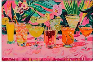 Tropical Pink Cocktail Party, 16 x 24 Inch Canvas Wall Art