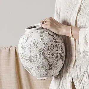 Large White Ceramic Vase - 9.8 Inch Rustic Farmhouse Flower Vase for Home Decor, Minimalist Tall Vases for Living Room, Table, Bathroom, Holiday & Weddings (Sandstone Grey)