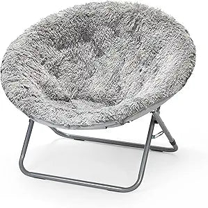 Urban Lifestyle Oversized Mongolian Faux Fur Saucer Chair, Silver