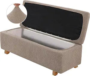 2-Piece Stretch Ottoman Covers  Rectangle Slipcovers for Folding Storage Stools, Non-Slip Elastic Bottom, Soft Fabric Furniture Protectors (Khaki, X-Large)
