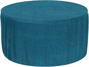 uxcell Round Footstool Slipcover, Stretch Foot Stool Protector Covers Furniture Protector Cover with Elastic Bottom for Footstool Living Room Bedroom(X-Large, Dark Cyan)