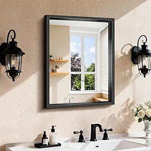 CIRCUMI 18"x24" Brushed Black Mirror with Chunky Box Metal Frame, Bathroom Mirror for Vanity Remodel & New Home, Living Room, Entryway, Rectangular Wall Mirror, Tempered Glass, Vertical or Horizontal