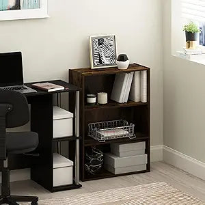 Furinno PASIR Book Shelf, 3-Tier Bookshelf, Storage Shelves Bookcase, 9.7 x 23.7 x 31.5, for Living Room, Bedroom, Home Office, Amber Oak