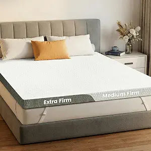 Extra Firm Mattress Topper King: Left Right Dual Firmness Mattress Pad, Medium & Extra Firm for Couple, High Density Foam for Pain Relief, Washable Cooling Cover, CertiPUR-US Certified, 80x76x3 Inch
