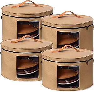 Suzile 4 Pack Large Round Foldable Hat Box for Women Storage Holds up to 6-10 Hats Cowboy Hat Box with Lid Handles Closet Cowboy Case Organizer Clothes Case for Travel Gift(Camel,Felt)