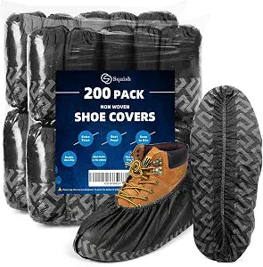 squish 200 Pack Shoe Covers Disposable Non-Slip, Black Non-Woven Fabric Boot Covers for Indoors Breathable Slip Resistant Durable Boot&Shoes Cover, Protector Covers Fits Virtually Most Shoes
