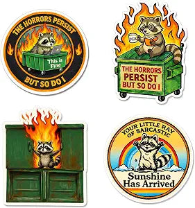 4 Pcs Dumpster Fire Sticker - Funny Dumpster Fire Stickers Waterproof