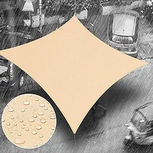 Royal Shade 14' x 14' Beige Rectangle Waterproof Sun Shade Sail Canopy, UPF50+ 98% UV Blockage & Water Resistant Awning rsTADS14, Outdoor Backyard Patio Garden Carport (We Make Custom Size)