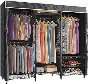 VIPEK V5C Heavy Duty Covered Clothes Rack Portable Closet Rack, Black Metal Clothing Rack with Black Upgarded Polyester Cover, Adjustable Custom Freestanding Closet Wardrobe, Max Load 800LBS