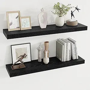 Dreamland 36 Inch Long Floating Shelves in Black,8 Inch Deep Floating Shelf for Wall,Large Display & Storage Shelf, Wall Shelf for Bathroom Bedroom Living Room Kitchen OfficeSet of 2