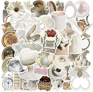 White Aesthetic VSCO Stickers,Cute Aesthetic Art Stickers,50PCS Waterproof Vinyl Stickers for Laptop,Water Bottles,Computer,Scrapbook(Colourful-F3)