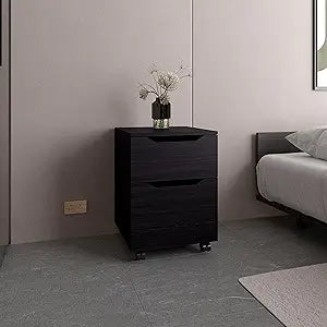 Ethan Open Shelves Nightstand with One Door, Modern Bedside Table for Bedroom Storage, Concealed Storage and Open Shelf for Nighttime Essentials, Stylish Table with Rich Kronos Wengue Finish