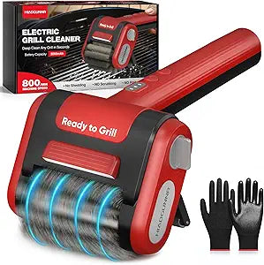 Electric Grill Brush, Grill Cleaner with LED Light, 700800 RPM Stainless Steel Bristles, 304 Removable Brush Head, Cordless & Type-C Rechargeable Grill Cleaning Tool for Outdoor BBQ