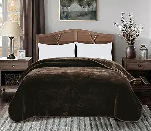 Chezmoi Collection Heavy Single Ply 12.2 Lbs Oversized Korean Style Faux Mink Blanket, 750GSM Thick Silky Soft Plush Raschel Mink Blanket, 92" x 106" US King, Solid Brown