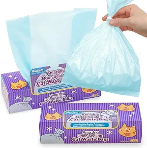 BOS Amazing Odor Sealing Cat Waste Disposal Bags - Durable and Unscented [Size: M, Color: Light blue] (90 Count, Pack of 2) (180 Bags)