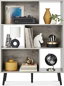 Best Choice Products 3-Tier Mid-Century Modern Wooden Bookcase, 6-Cube Organizer for Nursery, Kids Room, Living Room, w/Removable Back Panels, Pine Legs - Gray