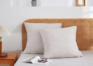 100% French Linen Euro Shams 26 x 26 Inches Square Pillow Covers Pillow Cases Pack of 2 with Envelope Closure, Stone Washed Soft Durable Breathable(Natural Linen, 26''x26'')