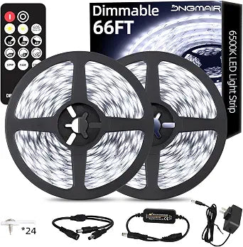 66ft LED Strip Light Dimmable with Remote, 6500K Daylight White
