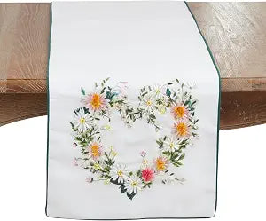 SARO LIFESTYLE Floral Heart Embroidered Table Runner  Non-Reversible Decorative Table Runner for Dining Tables, 16"x72"