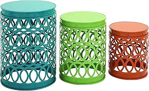 Deco 79 Metal Side End Accent Table Indoor Outdoor Nesting End Table with Carved Trellis Design, Set of 3 Side Table 22", 18", 15"H, Multi Colored