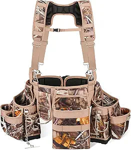 Chyaidach Camo 7 Piece Tool Belts for Men with Suspenders & Hard Bottom Pouches & Air Channel Support, Construction Tool Belt Framing Combo Heavy Duty Tool Rig for Carpenter Electrician Framer Roofing