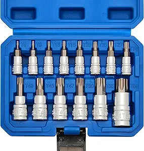 Mayouko 14PCS Torx Bit Socket Set, T6-T60, 1/4-Inch, 3/8-Inch and 1/2-Inch Drive, S2 and Cr-V Steel, Star Bits Socket Set
