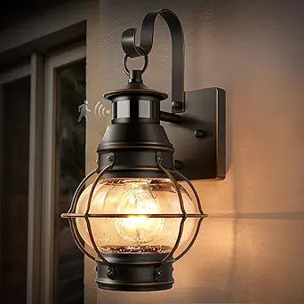 Lamomo Black Outdoor Light,Exterior Front Porch Lights for House,Dusk to Dawn Motion Sensor Lights,Waterproof Anti-Rust Wall Mount Lantern for Outside,Garage(NO Bulb)