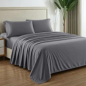 Mayfair Linen 100% Pure Egyptian Cotton Sheet Queen Size - Luxury 1000 Series Grandiose Collection Queen Size Sheets (4 PC, Dark Grey), 16" Deep Pocket Sateen Weave Soft Cooling Hotel Bed Sheets Set