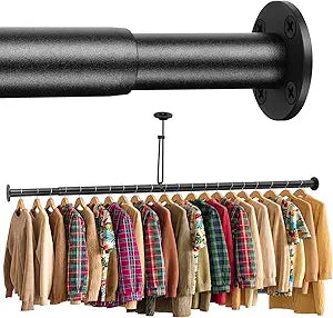 BaiNong Adjustable Closet Rods for Hanging Clothes 17 to 134 inch Black Heavy Duty clothes rod for closet, Laundry, Bathroom, RV Closet Organization and Storage(Extra long)