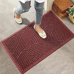 HIYARD Sturdy Front Door Mat, Absorbent Muddy Dirt Resist Welcome Door Mats Outdoor Indoor, Stain and Fade Resistant, Non-Slip Backing Entry Mat Low Profile Doormat for Entryway, 3624, Red
