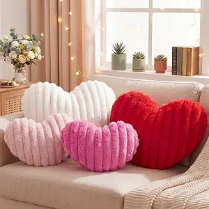Beeveer 4 Pcs Heart Shaped Throw Pillows Set, 17/15/13 Inch Mother Day Decorations Pink Red White Heart Pillows for Couch, Bedroom, Living Room Wedding Anniversary Proposal Home Decor Gift for Mom