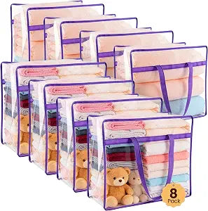 8 Pack 40L Clear Storage Bags with Zipper Large Opening for Loading