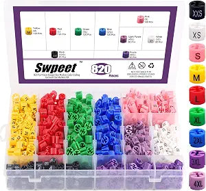 Swpeet 820Pcs 9 Common Sizes Plastic Hanger Size Markers Assortment Kit, XXS - 4XL Color-Coding Hanger Sizes Tags Marker for Wire Hangers Clothing Hangers with Storage Box