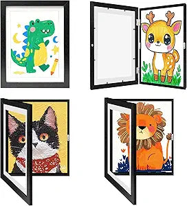Kids Artwork Frames Changeable 4 Pack - 8.5x11 Art Frames for Kids Art Front Opening Holds 150 Drawings, 3D Crafts, Portfolio Display Storage, Wall Hanging Art Picture Frame, Black