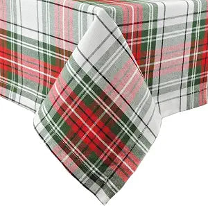 DII Tartan Plaid Collection Holiday Dining Table & Kitchen Dcor, Rectangle Christmas Tablecloth, 60x104, Red, Green & White