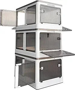 Stackable Storage Bins with Doors - 3 Tier 80Qt Each Plastic Collapsible Storage Bins with Wheels, Foldable Storage Cabinet for Closet Organizers(60 Gal/240 Qt)