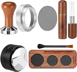 7 Pcs Espresso Accessories Kit, 51 mm Coffee Tamper Set Espresso Machine Accessories Coffee Tamper Wdt Tool Dosing Funnel Puck Screen Brush Tamping Station for 51 mm Barista Tools