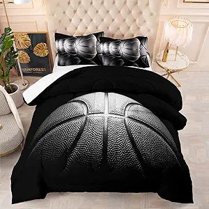 Tailor Shop Twin Size Basketball Comforter Set for Boys Kids Teens Ultra Soft Microfiber Sports Theme Black and Gray Basketball Bedding Sets with 1 Comforter and 1 Pillowcase������