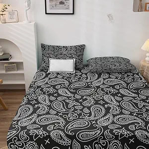 NOGAWA Black Paisley Sheets Full, Boho Bohemian Bed Sheets, Bandana Bedding Sheets, Soft Microfiber Deep Pocket Fitted Sheet & Flat Sheet & 2 Pillowcases