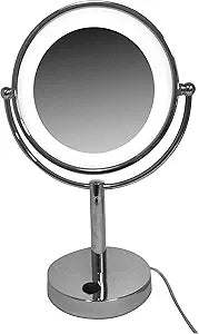 Deluxe Double Sided Bright White LED Make-up Mirror with Polished Chrome Finish. Commercial Grade. 1x/5x Magnification