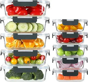 BAYZZ 10 Pack Glass Meal Prep Containers with Lids